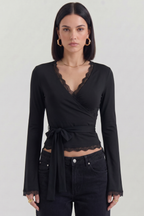 Zaya Wrap Blouse with Lace Details
