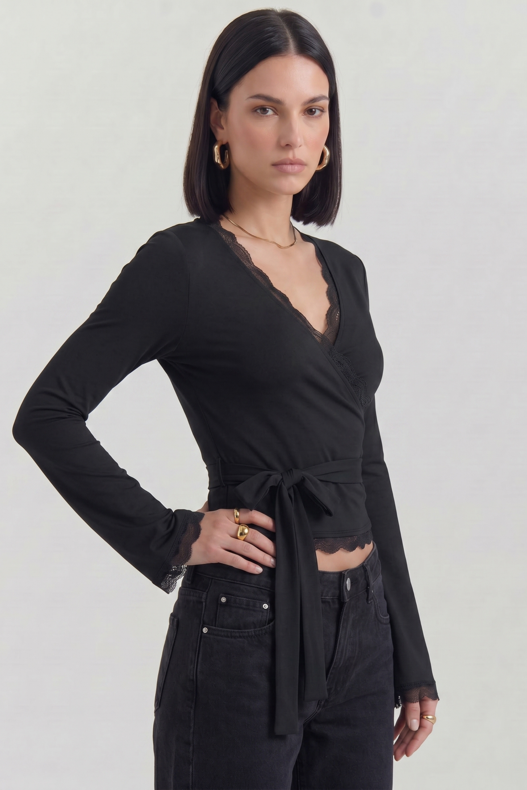 Zaya Wrap Blouse with Lace Details