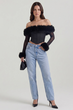 Blair Long-Sleeve Corset with Feather Details