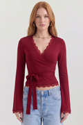Zaya Wrap Blouse with Lace Details