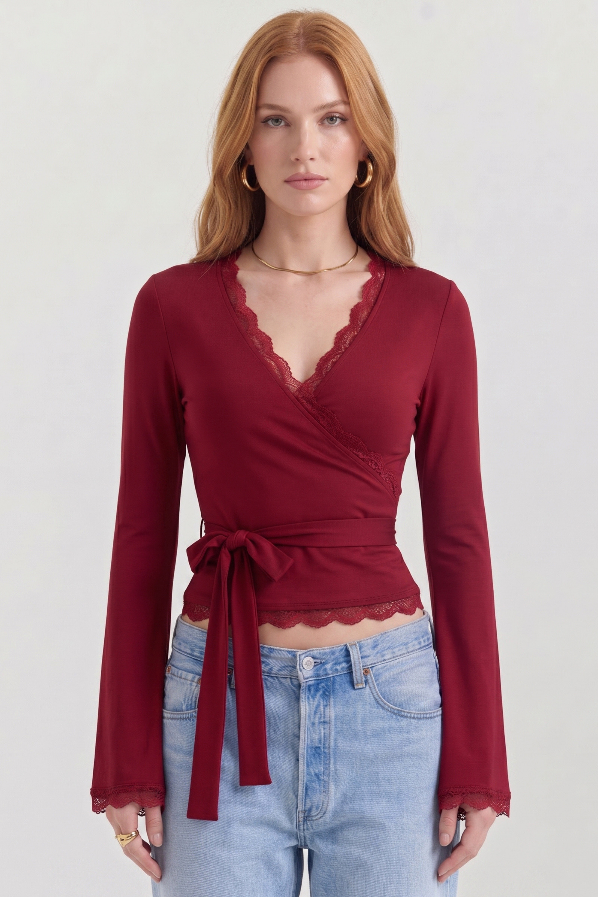 Zaya Wrap Blouse with Lace Details