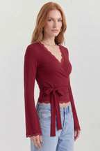 Zaya Wrap Blouse with Lace Details