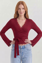 Zaya Wrap Blouse with Lace Details