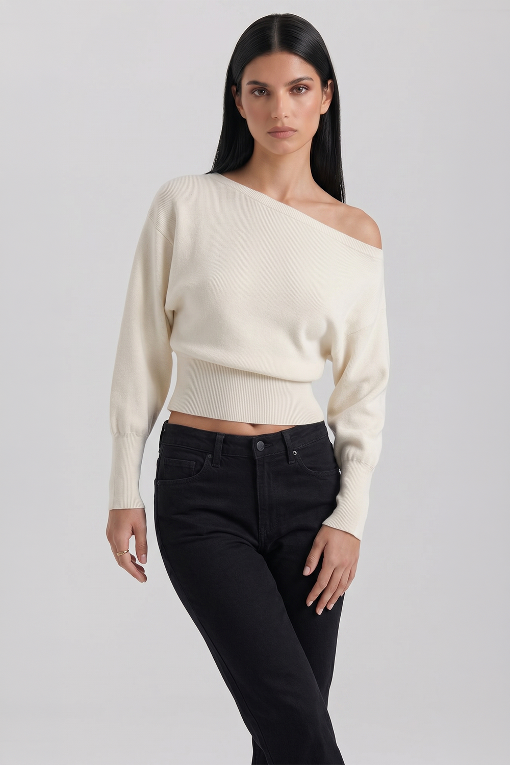Off-Shoulder Long-Sleeve Blouse